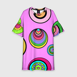 Платье клеш для девочки Разноцветные круги, цвет: 3D-принт