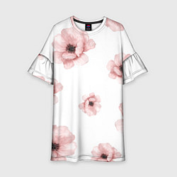 Платье клеш для девочки Цветок сакуры на белом фоне, цвет: 3D-принт