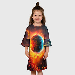 Платье клеш для девочки Планета в огненном космосе, цвет: 3D-принт — фото 2