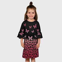 Платье клеш для девочки Леопардовый паттерн и бабочки на пурпурно-черном ф, цвет: 3D-принт — фото 2