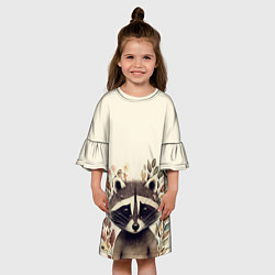 Платье клеш для девочки Милый енот в акварельном стиле, цвет: 3D-принт — фото 2