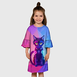 Платье клеш для девочки Кибер кошка, цвет: 3D-принт — фото 2