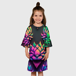 Платье клеш для девочки Неоновый лотос, цвет: 3D-принт — фото 2