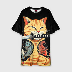 Платье клеш для девочки Yakuza tattoo cat, цвет: 3D-принт