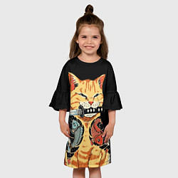 Платье клеш для девочки Yakuza tattoo cat, цвет: 3D-принт — фото 2