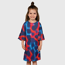 Платье клеш для девочки Красный и синий неон, цвет: 3D-принт — фото 2