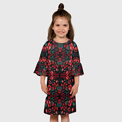 Платье клеш для девочки Растительный узор из красных цветов, цвет: 3D-принт — фото 2