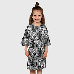 Платье клеш для девочки Черно-белый узор монстера, цвет: 3D-принт — фото 2