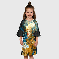 Платье клеш для девочки Блондинка космонавт в золотом скафандре, цвет: 3D-принт — фото 2