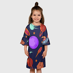 Платье клеш для девочки Космический арт планеты, цвет: 3D-принт — фото 2