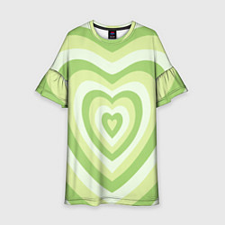Платье клеш для девочки Зеленые сердца - индикид паттерн, цвет: 3D-принт