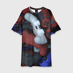 Платье клеш для девочки Разноцветные геймпады, цвет: 3D-принт