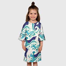 Платье клеш для девочки Волны - паттерн - мода, цвет: 3D-принт — фото 2