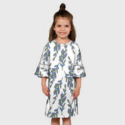 Платье клеш для девочки Акварельные веточки на белом - паттерн, цвет: 3D-принт — фото 2