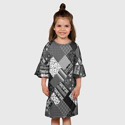Платье клеш для девочки Черно белый лоскутный узор, цвет: 3D-принт — фото 2