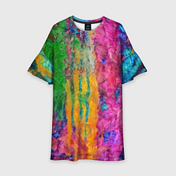 Платье клеш для девочки Грубые разноцветные мазки краски, цвет: 3D-принт