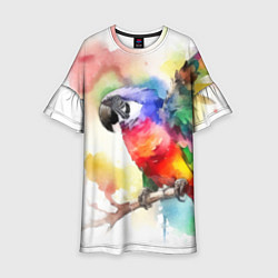 Платье клеш для девочки Разноцветный акварельный попугай, цвет: 3D-принт