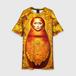 Платье клеш для девочки Матрёшка хохлома модерн, цвет: 3D-принт
