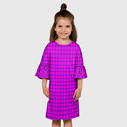 Платье клеш для девочки Малиновый неоновый клетчатый узор, цвет: 3D-принт — фото 2