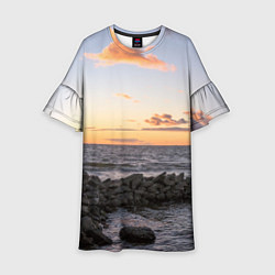 Платье клеш для девочки Закат солнца на Финском заливе, цвет: 3D-принт