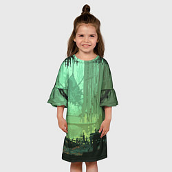 Платье клеш для девочки Пиксельный киберпанк пейзаж иллюстрация, цвет: 3D-принт — фото 2