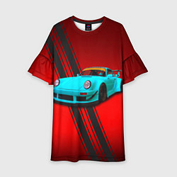 Платье клеш для девочки Немецкий спортивный автомобиль Porsche 911, цвет: 3D-принт