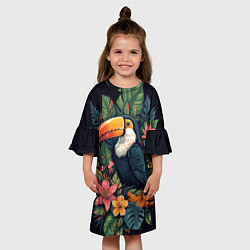 Платье клеш для девочки Тукан на фоне тропических листьев: арт нейросети, цвет: 3D-принт — фото 2