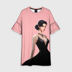 Платье клеш для девочки Girl in black dress - pink, цвет: 3D-принт