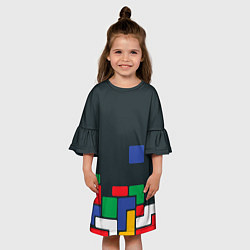 Платье клеш для девочки Падающий блок тетрис, цвет: 3D-принт — фото 2
