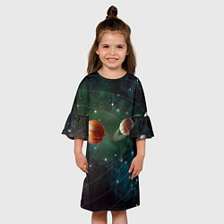 Платье клеш для девочки Планетная система, цвет: 3D-принт — фото 2