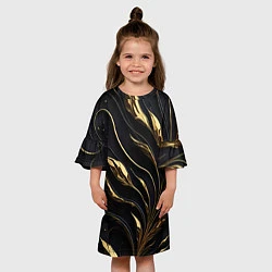 Платье клеш для девочки Золотой орнамент на черном, цвет: 3D-принт — фото 2