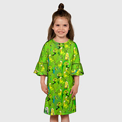 Платье клеш для девочки Зеленые волнистые попугайчики, цвет: 3D-принт — фото 2