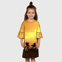 Платье клеш для девочки Велосипед на закате, цвет: 3D-принт — фото 2