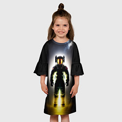 Платье клеш для девочки Неоновый космонавт - нейросеть, цвет: 3D-принт — фото 2