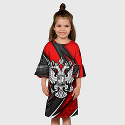 Платье клеш для девочки Герб РФ - красная органика, цвет: 3D-принт — фото 2