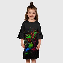 Платье клеш для девочки Лягушонок Пепе веселится с граффити, цвет: 3D-принт — фото 2