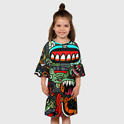 Платье клеш для девочки Монстры в зеленом и оранжевом - нейросеть, цвет: 3D-принт — фото 2