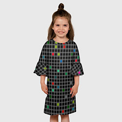 Платье клеш для девочки Разноцветный геометрический узор в клетку на черно, цвет: 3D-принт — фото 2