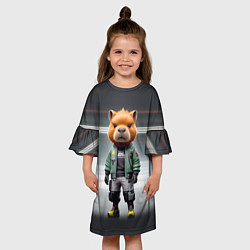 Платье клеш для девочки Capy - cool dude - cyberpunk, цвет: 3D-принт — фото 2
