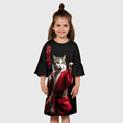 Платье клеш для девочки Кот боец каратэ киокушинкай, цвет: 3D-принт — фото 2
