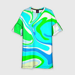 Платье клеш для девочки Абстракция сине-зеленая, цвет: 3D-принт