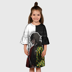 Платье клеш для девочки Гию томиока и иероглифы - клинок, цвет: 3D-принт — фото 2