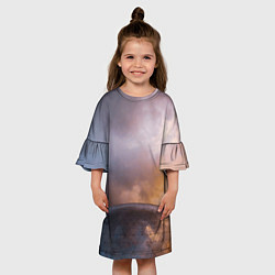Платье клеш для девочки Часть металлической планеты и туман, цвет: 3D-принт — фото 2