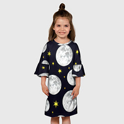 Платье клеш для девочки Космос лун, цвет: 3D-принт — фото 2