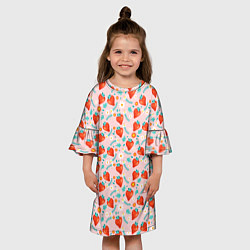 Платье клеш для девочки Паттерн клубника и цветы, цвет: 3D-принт — фото 2