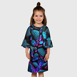 Платье клеш для девочки Неоновые камни, цвет: 3D-принт — фото 2