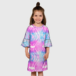 Платье клеш для девочки Голубо-розовый узор тай-дай, цвет: 3D-принт — фото 2