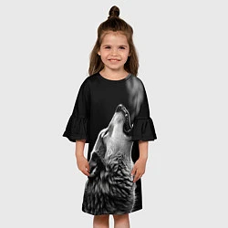 Платье клеш для девочки Воющий волк в ночи, цвет: 3D-принт — фото 2