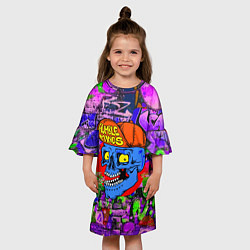 Платье клеш для девочки Humble minds - skull - graffiti, цвет: 3D-принт — фото 2