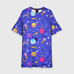 Платье клеш для девочки Планеты и кометы, цвет: 3D-принт
